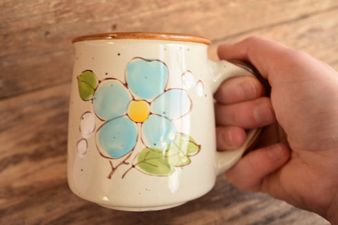 Light Blue Flower Stoneware Vintage Mug